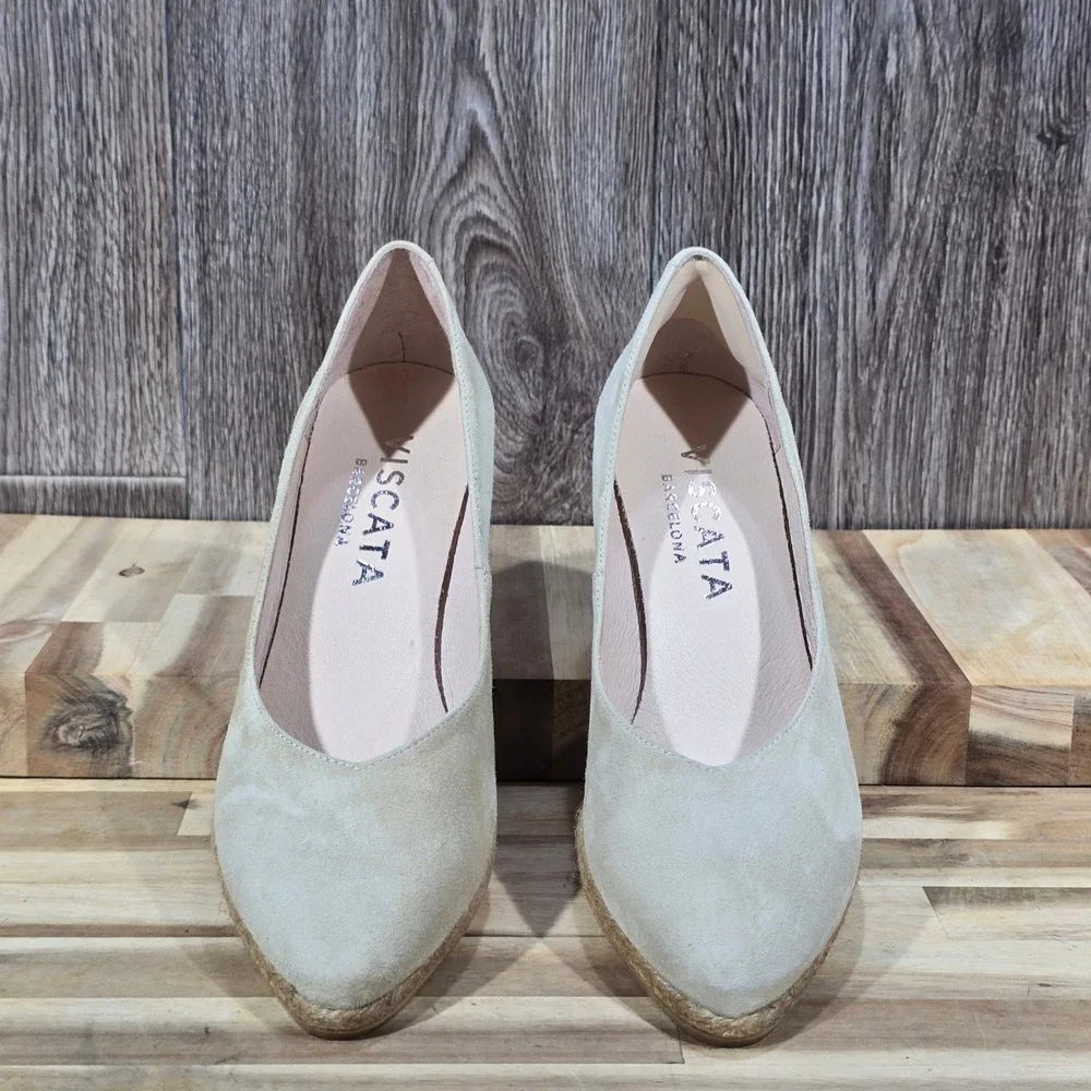 Viscata Barcelona Suede Espadrille Wedge Pumps Beige‎ Made in Spain Size 40